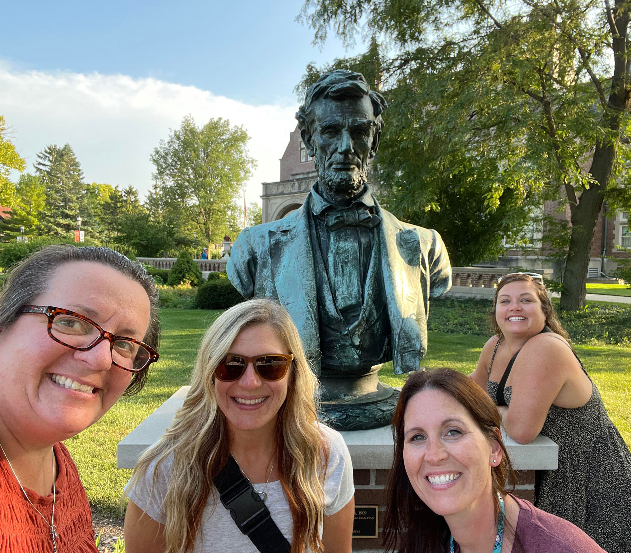 Visitors with the Abraham Lincoln bust